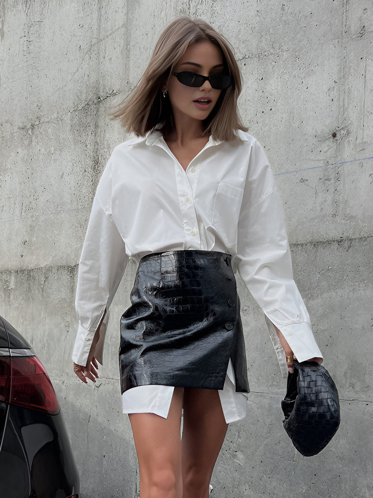 Casual Solid Shirt With Mini Skirt Set