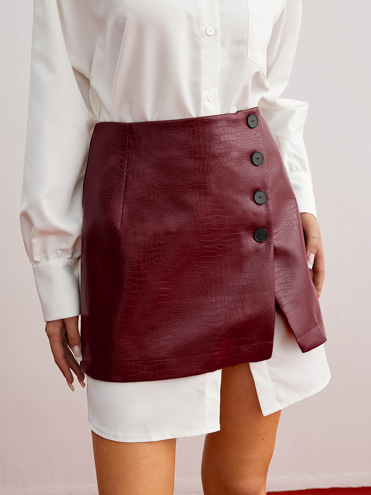 Casual Solid Shirt With Mini Skirt Set